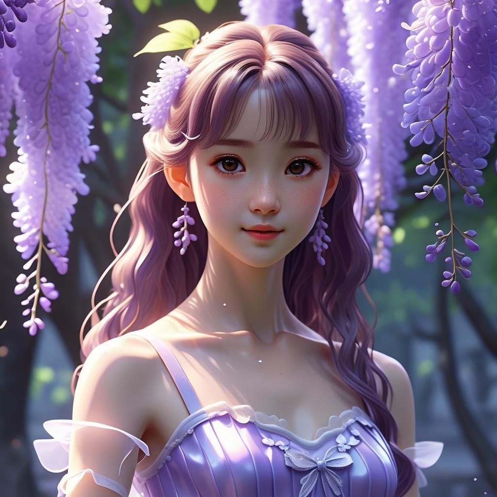 Anime Jelly Ballerina with Wisteria Trees in 8K