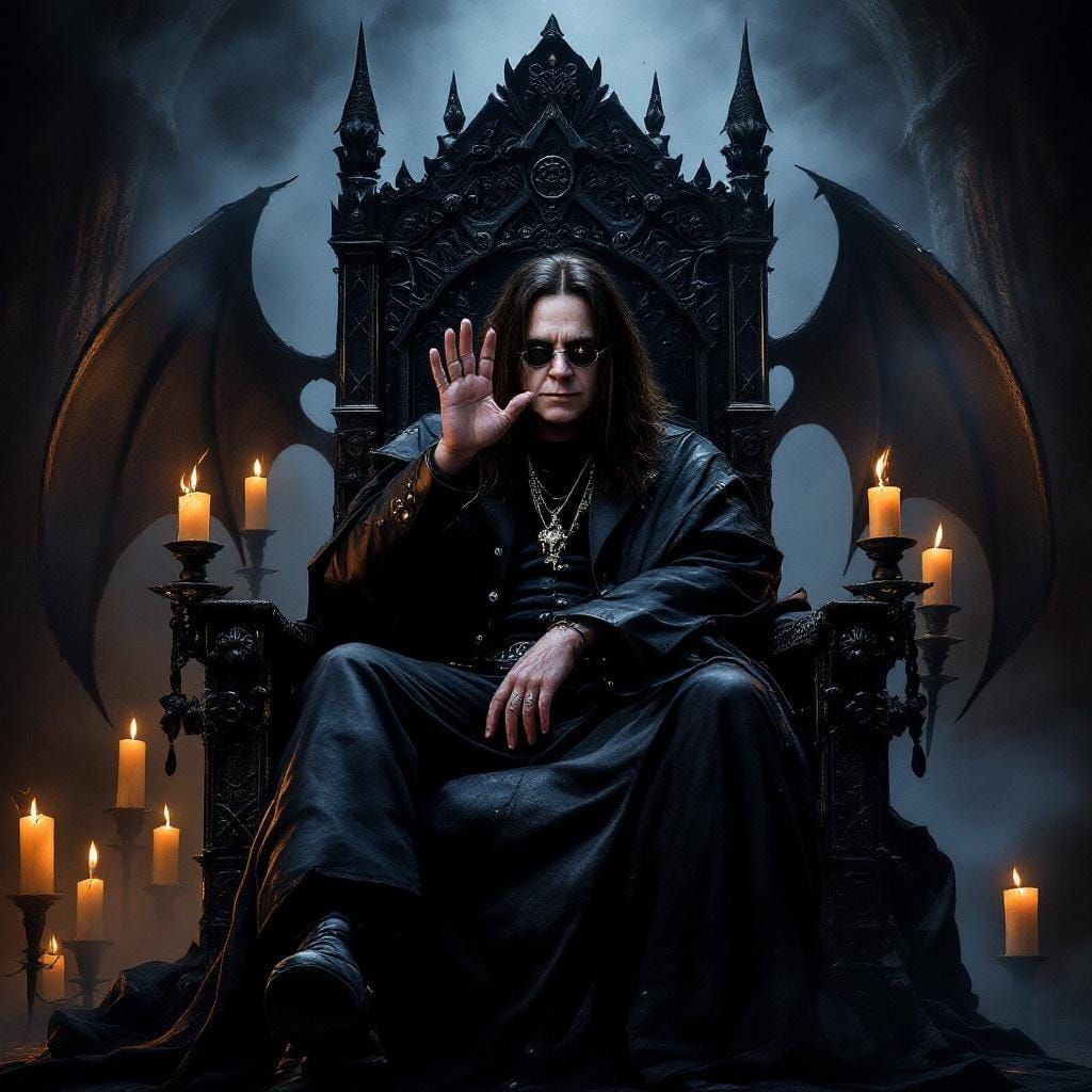 Ozzy Osbourne on Bat Throne in Photorealistic Style
