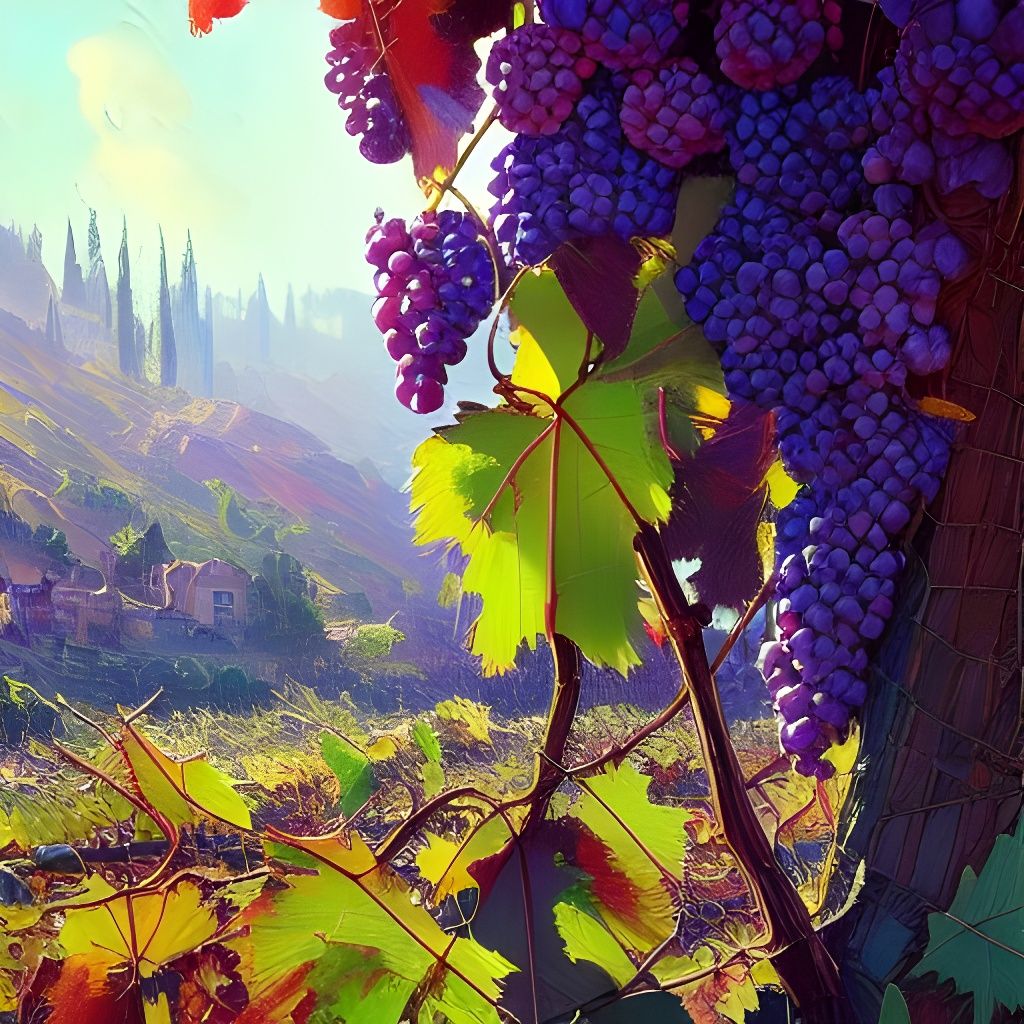 Detailed Oil Painting of Grapes in HDR