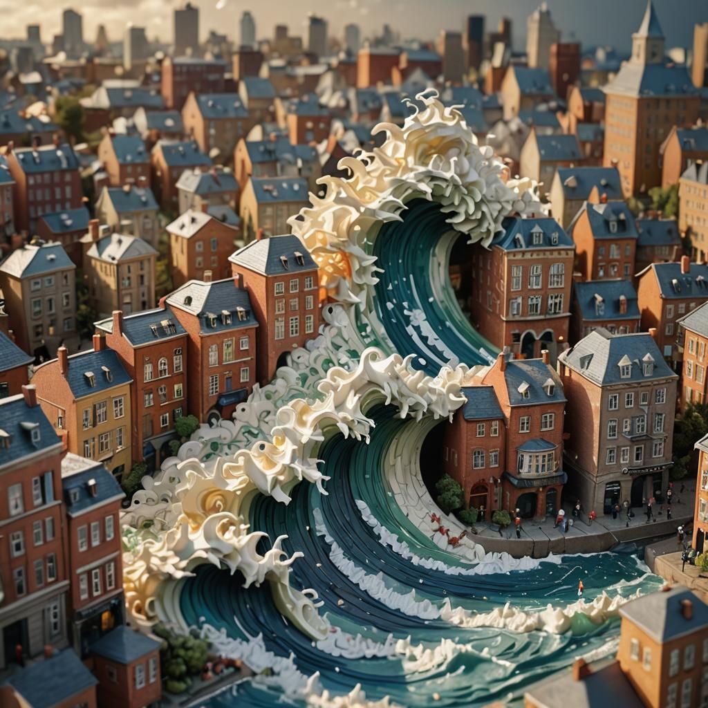 Colossal Tsunami Wave Cubic 3D Sculpture