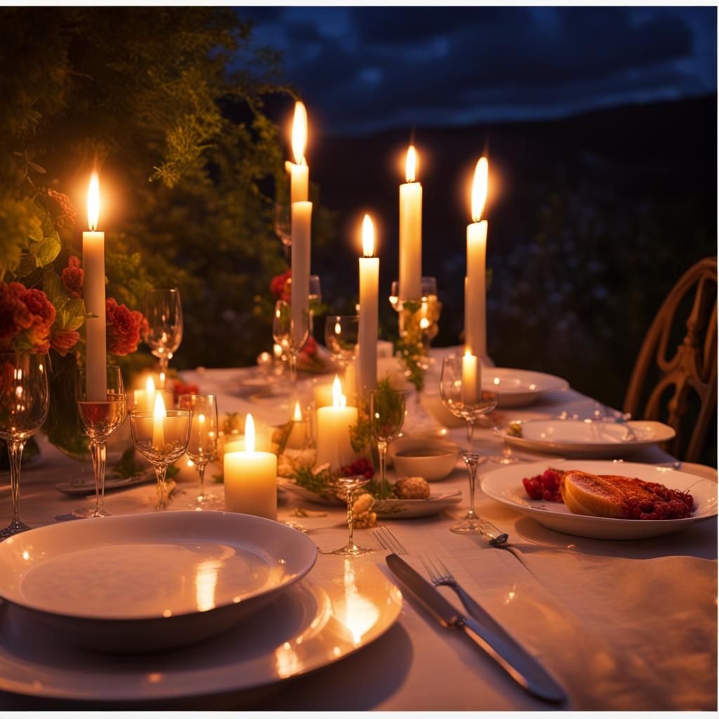 Romantic Candlelit Dinner in France at Night