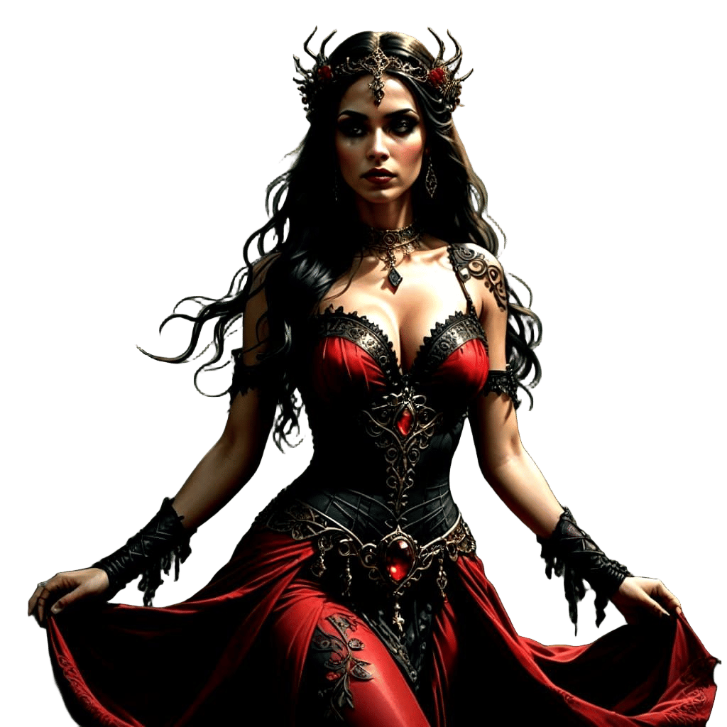 Sultry Dark Fantasy Elf Belly Dancer in Red