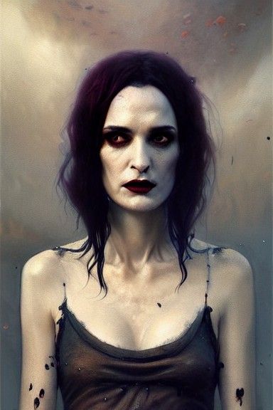 Winona Ryder as Sinister Vampire: Hyperdetailed Oil Painting