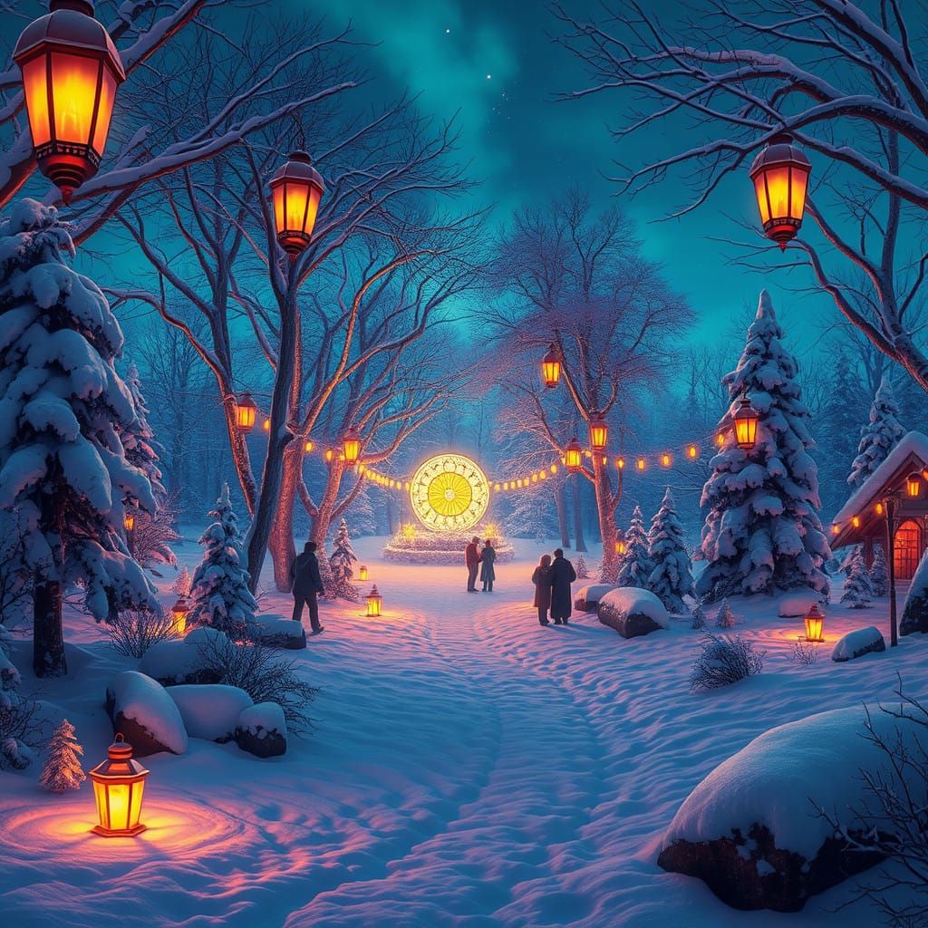 Winter Solstice Celebration in Vibrant, Snow-Covered Landsca...