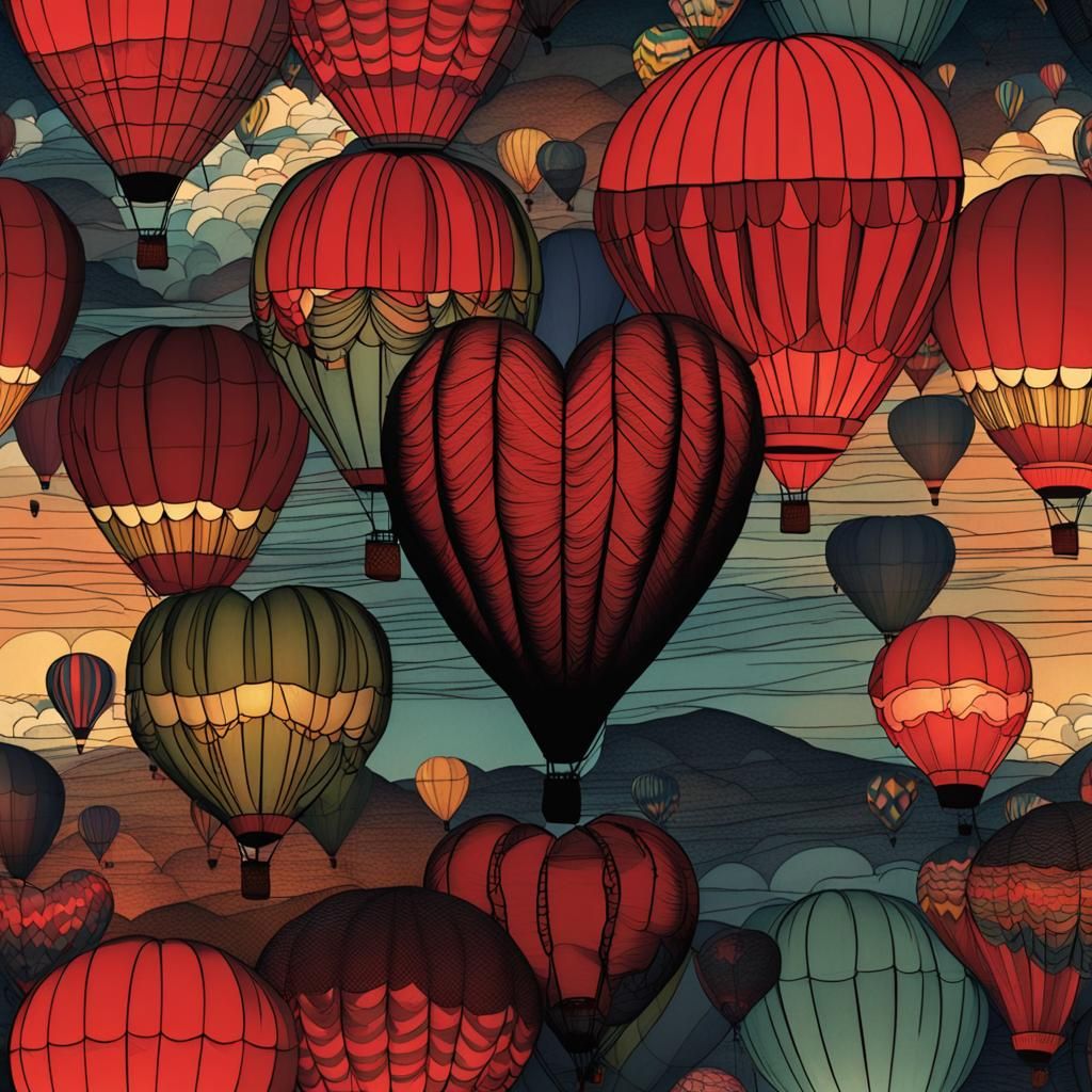 Heart-Shaped Hot Air Balloons in the Sky