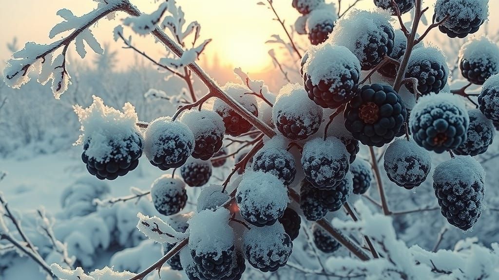 Surreal Winter Berries in Snowy Russian Landscape, Cyberpunk...