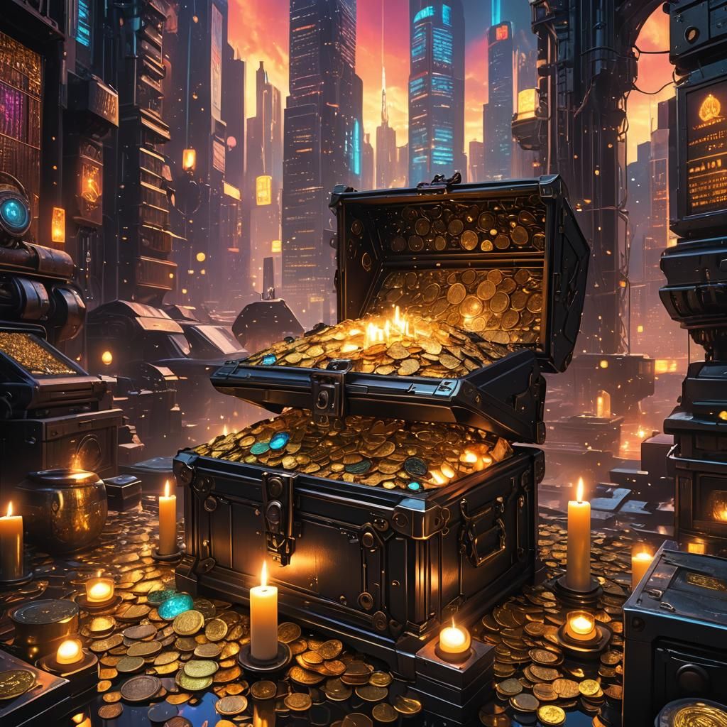 Cyberpunk Treasure Chest Lit by Candlelight