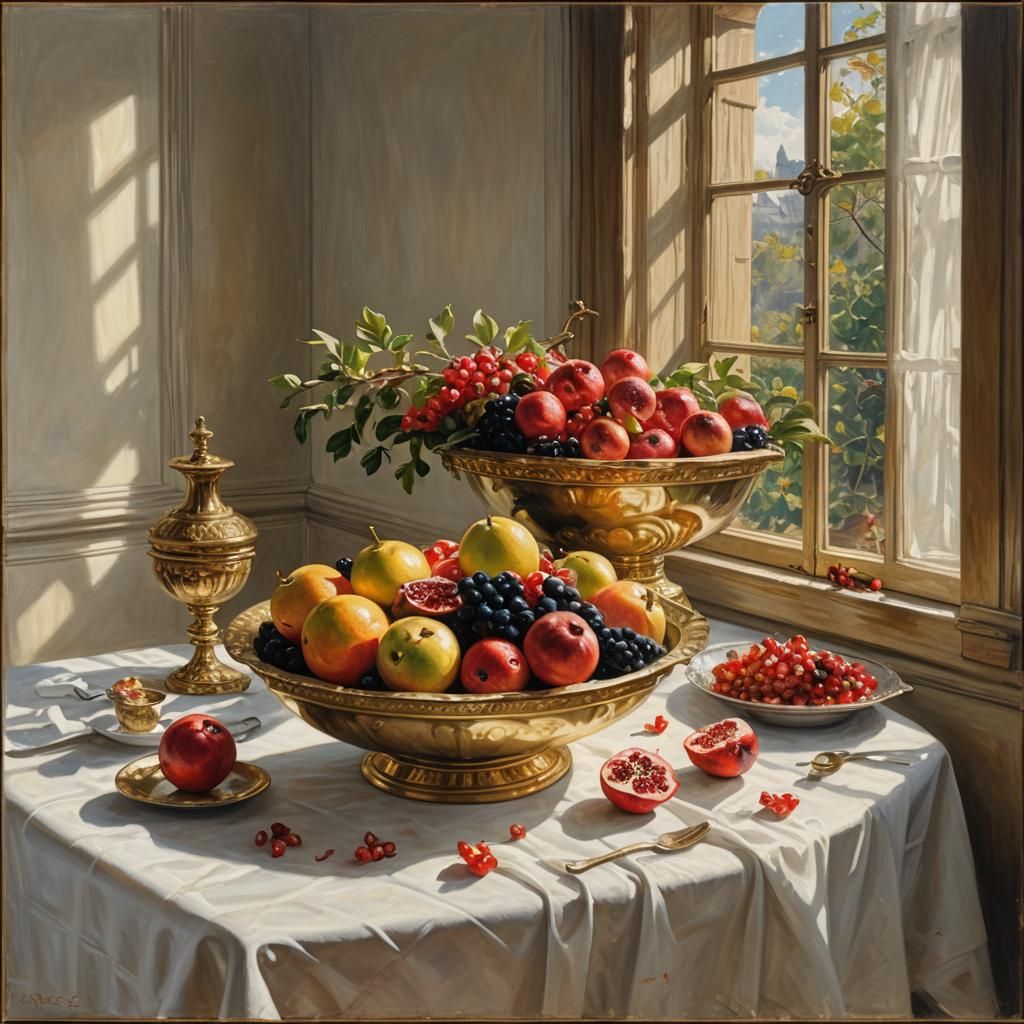 Baroque Still Life: Fruit Bowl with Pomegranates