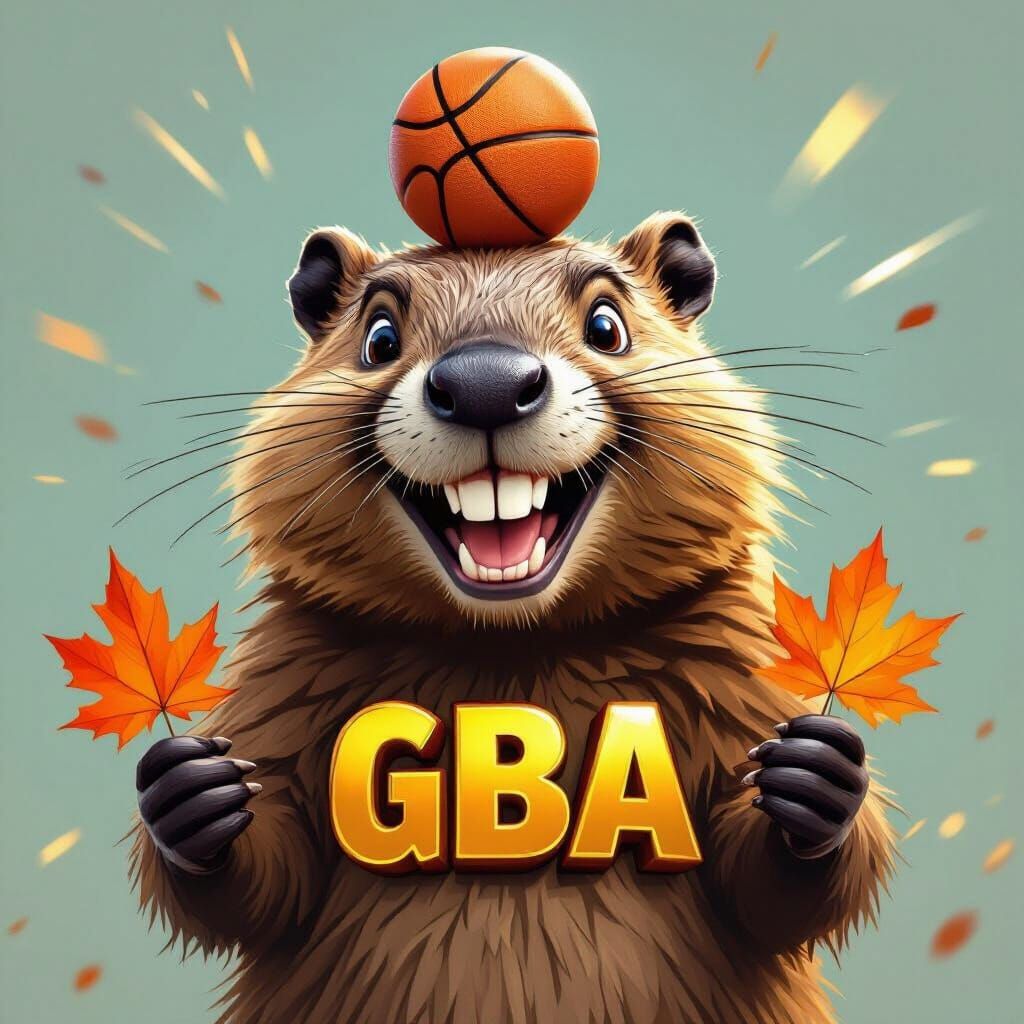 Beaver Balances Basketball with Grin, Digital Art