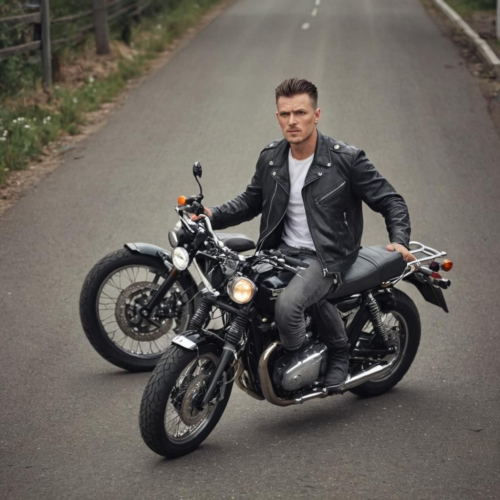 Man on Triumph Bonneville in Italian City