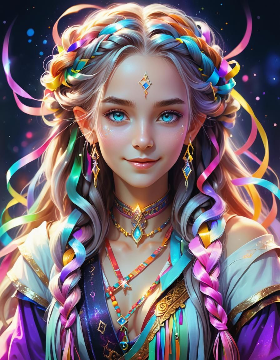 Enchantress with Braids and Luminescent Aura