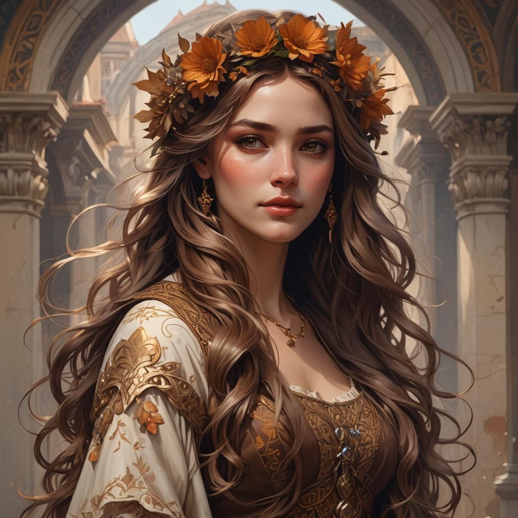 Renaissance Woman Portrait with Flower Crown