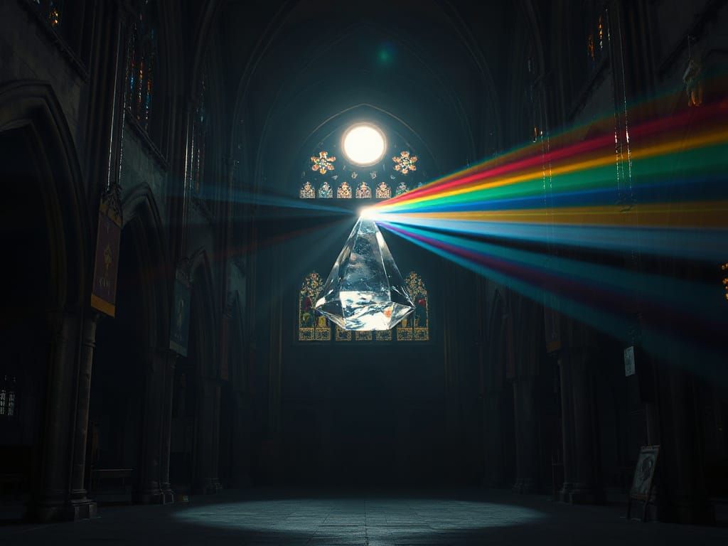 Crystalline Prism in Cathedral with Rainbow Light