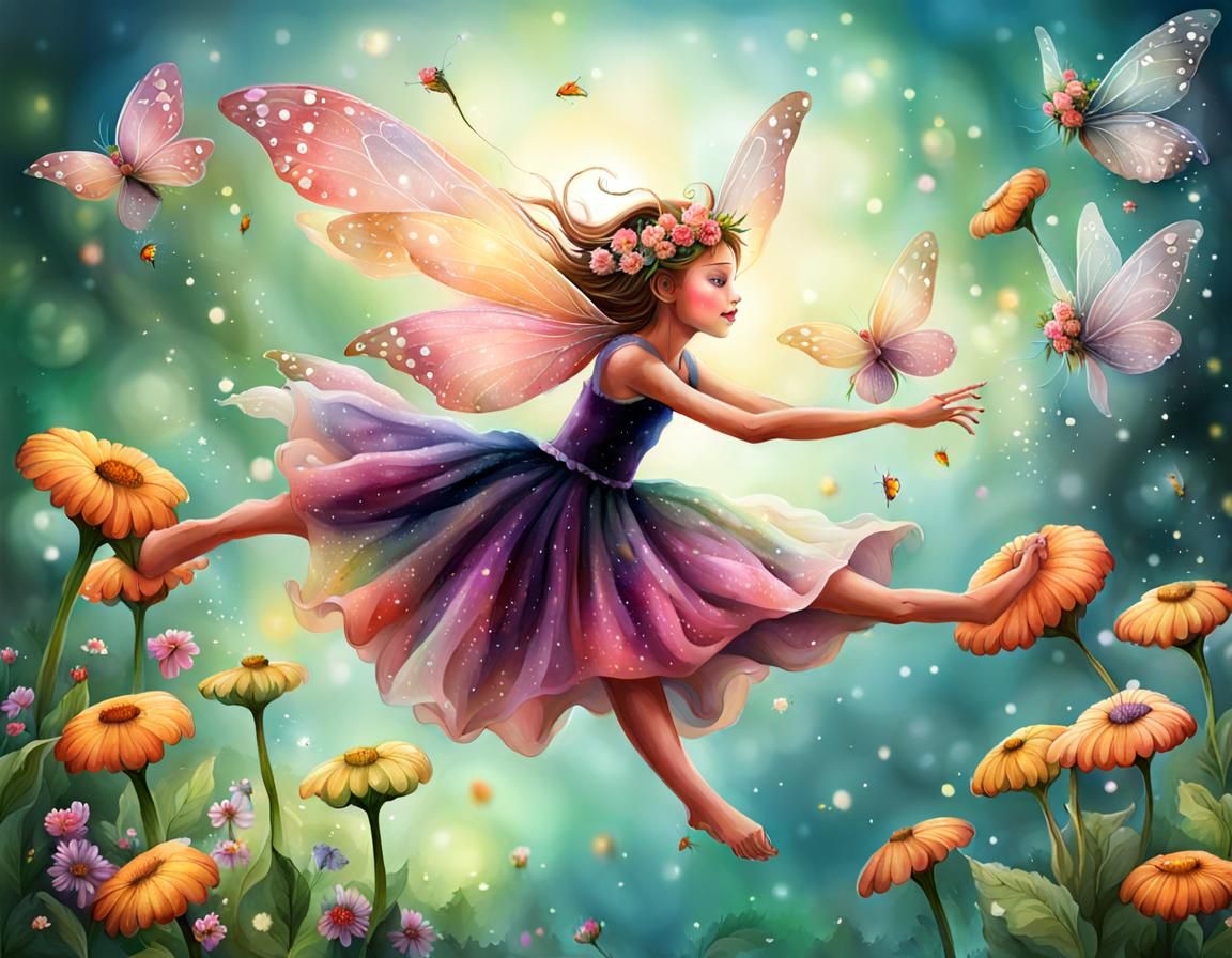 Upside-Down Fairy Flight Among Flowers