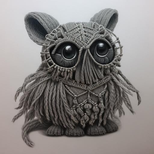 Detailed Charcoal Drawing of Macrame Creature