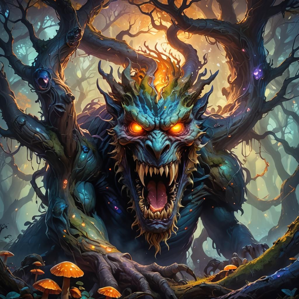 Mewing Monster Portrait in Dark Fantasy Art