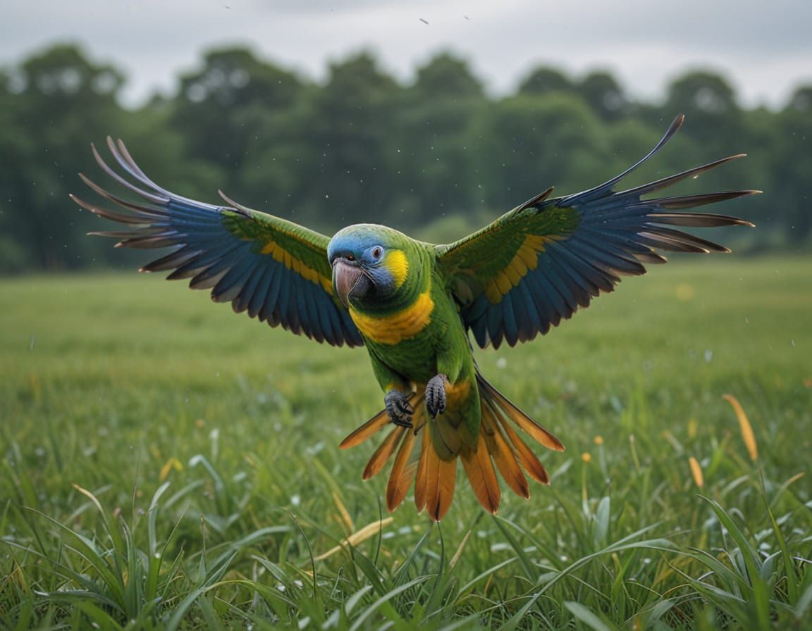 Dynamic Parrot in Flight: A Photorealistic Bird Portrait