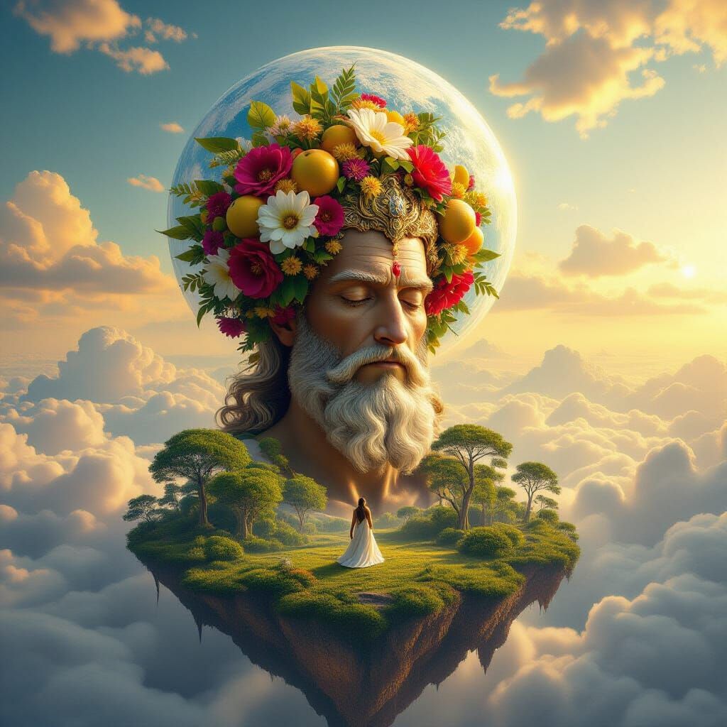 Divine Being Over Earth With Atmospheric Winds