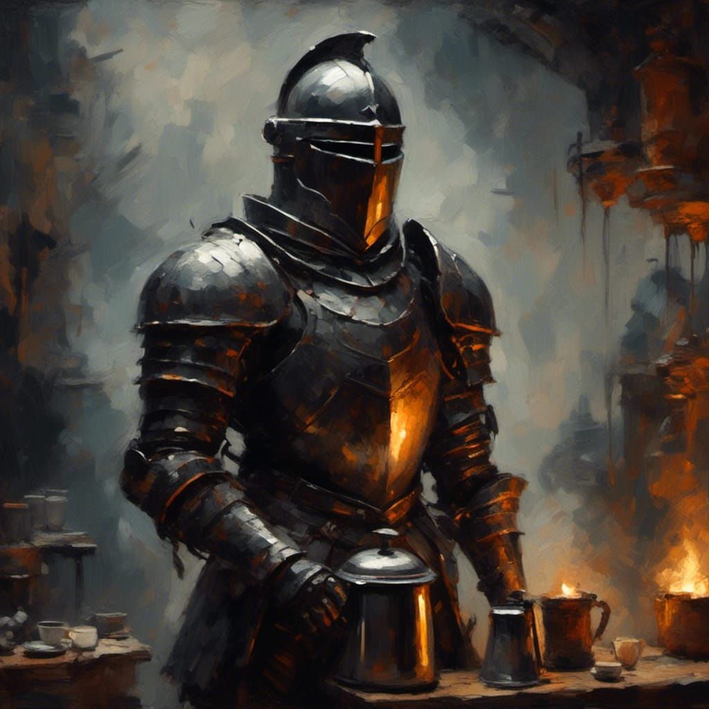 Dark Fantasy Knight in Smoky Environment