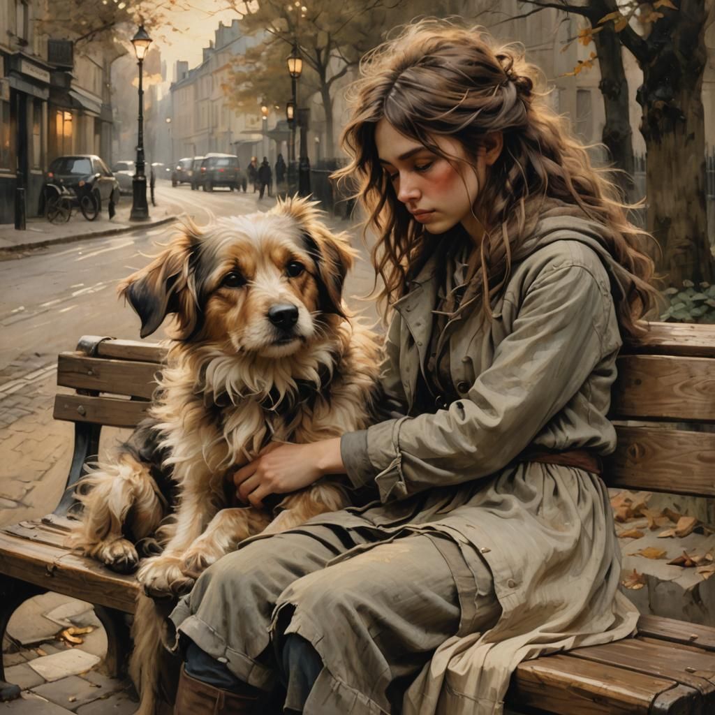 Dog and Girl in Romanticism Style