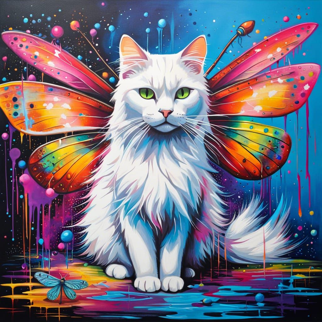Cat Dragonfly Hybrid in Graffiti Street Art