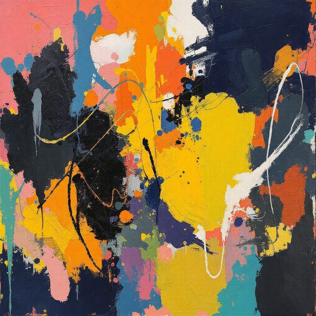 Abstract Expressionist Painting in Vibrant Colors with Emoti...