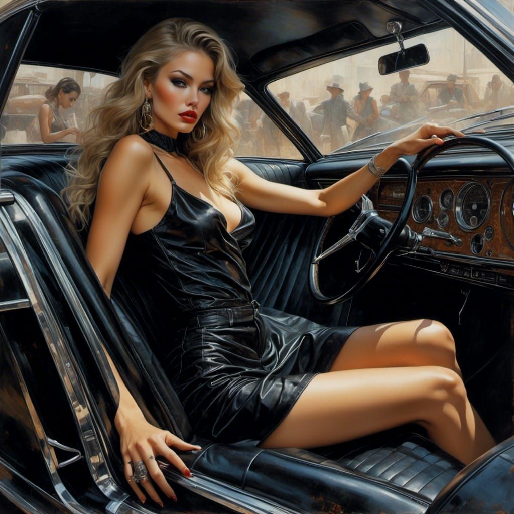 Brunette in Car, Luis Royo Style