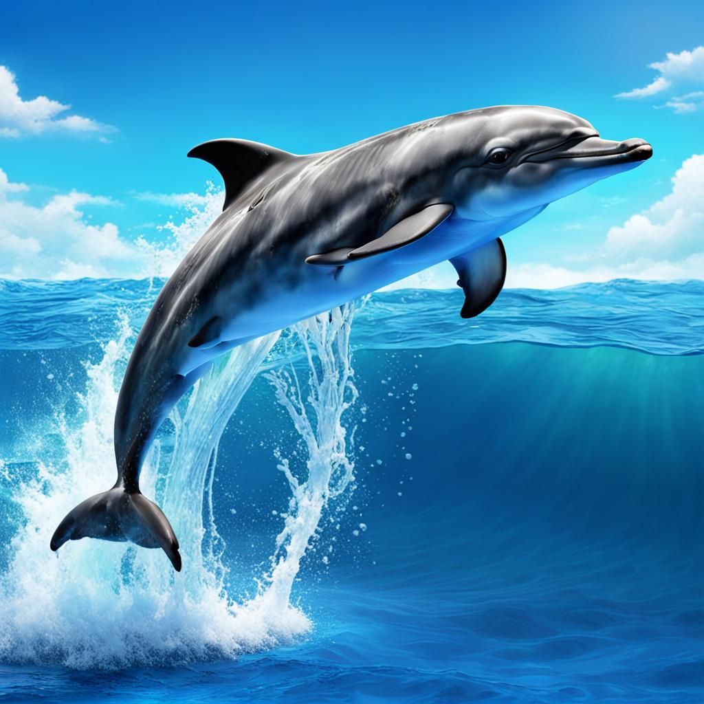 Dolphins Splashing in Ocean Waves in Hyper-Realism