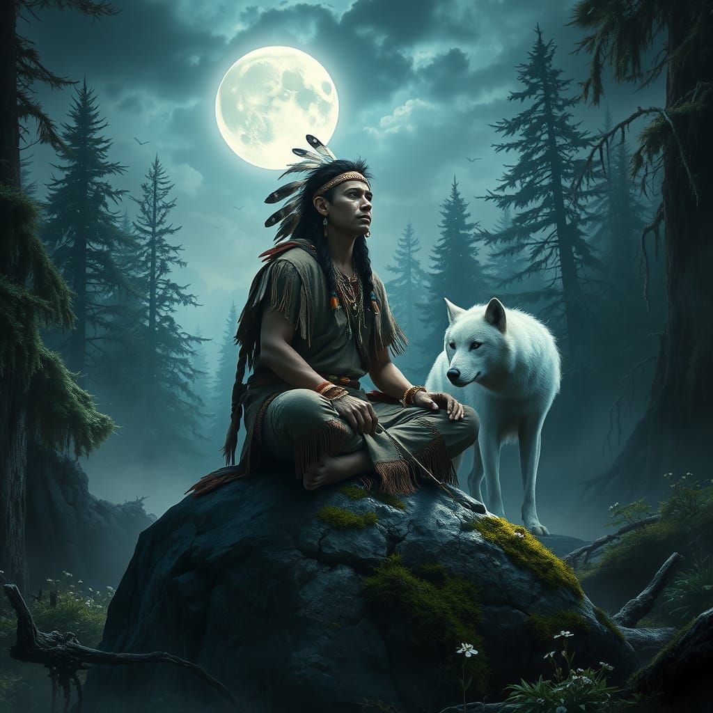 Mystical Moonlit Forest Scene in Digital Art