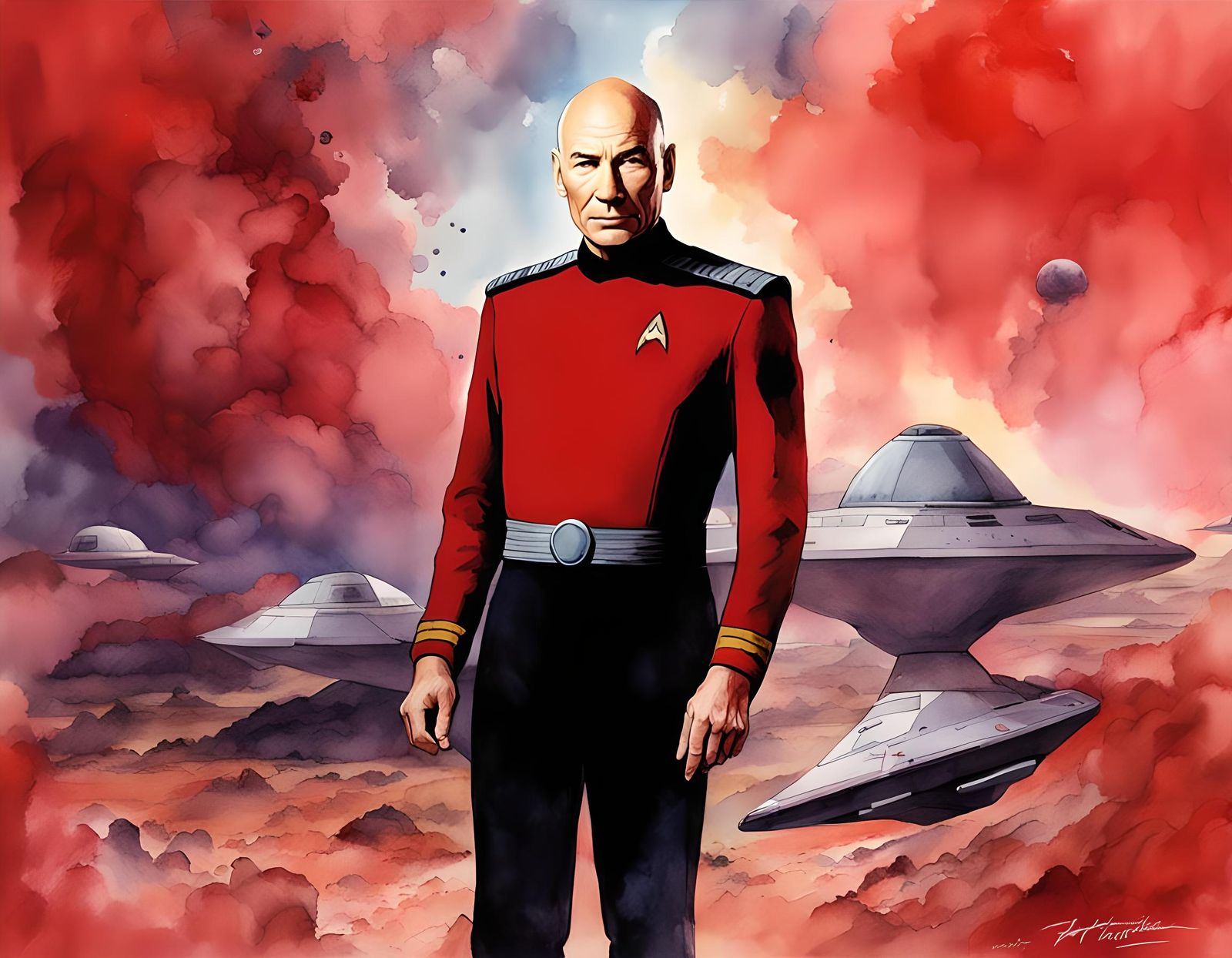 Captain Picard Watercolor Portrait from Star Trek