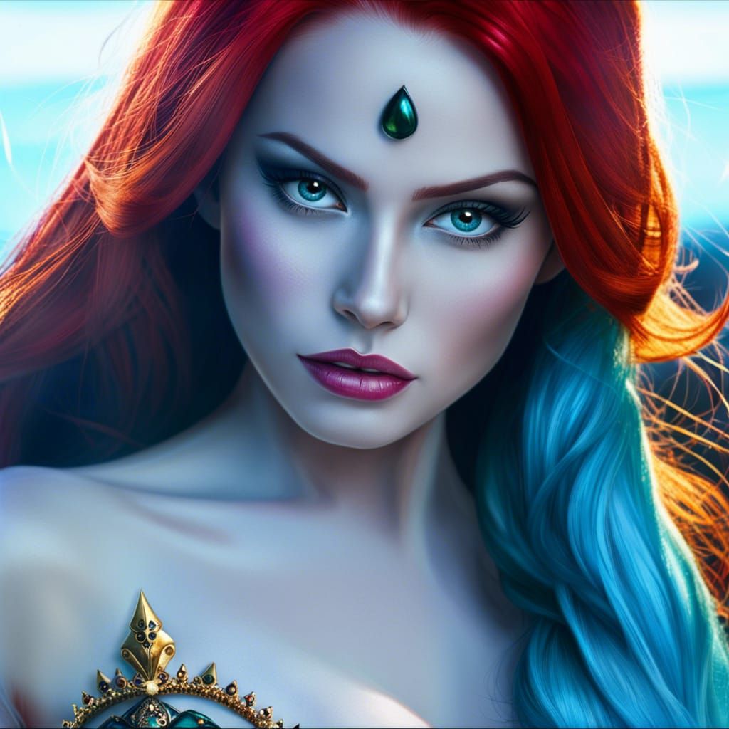 Evil Mermaid Queen Ariel Portrait in HDR