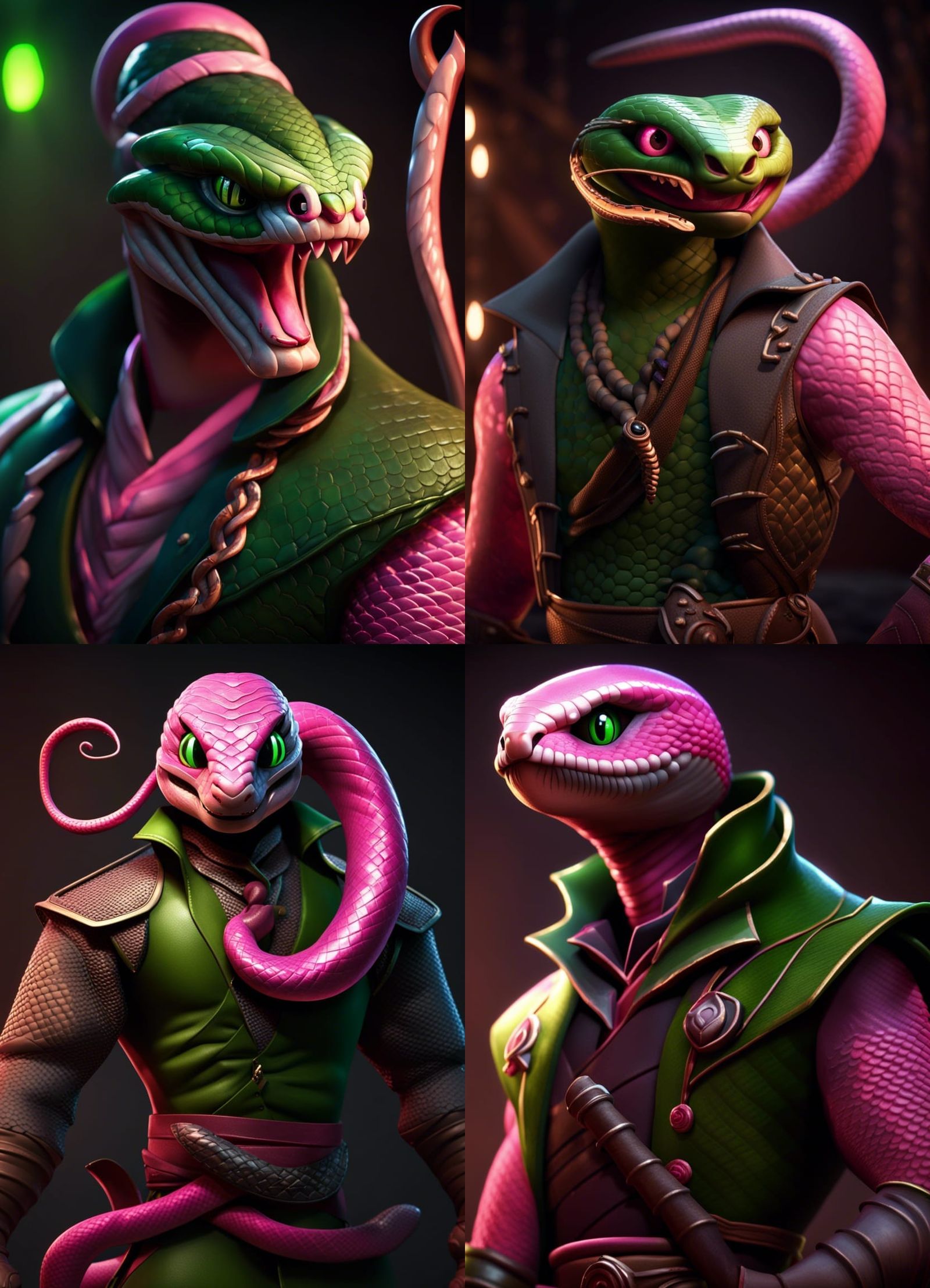 Snake-Man Bard in Dramatic Pose, 3D Digital Art