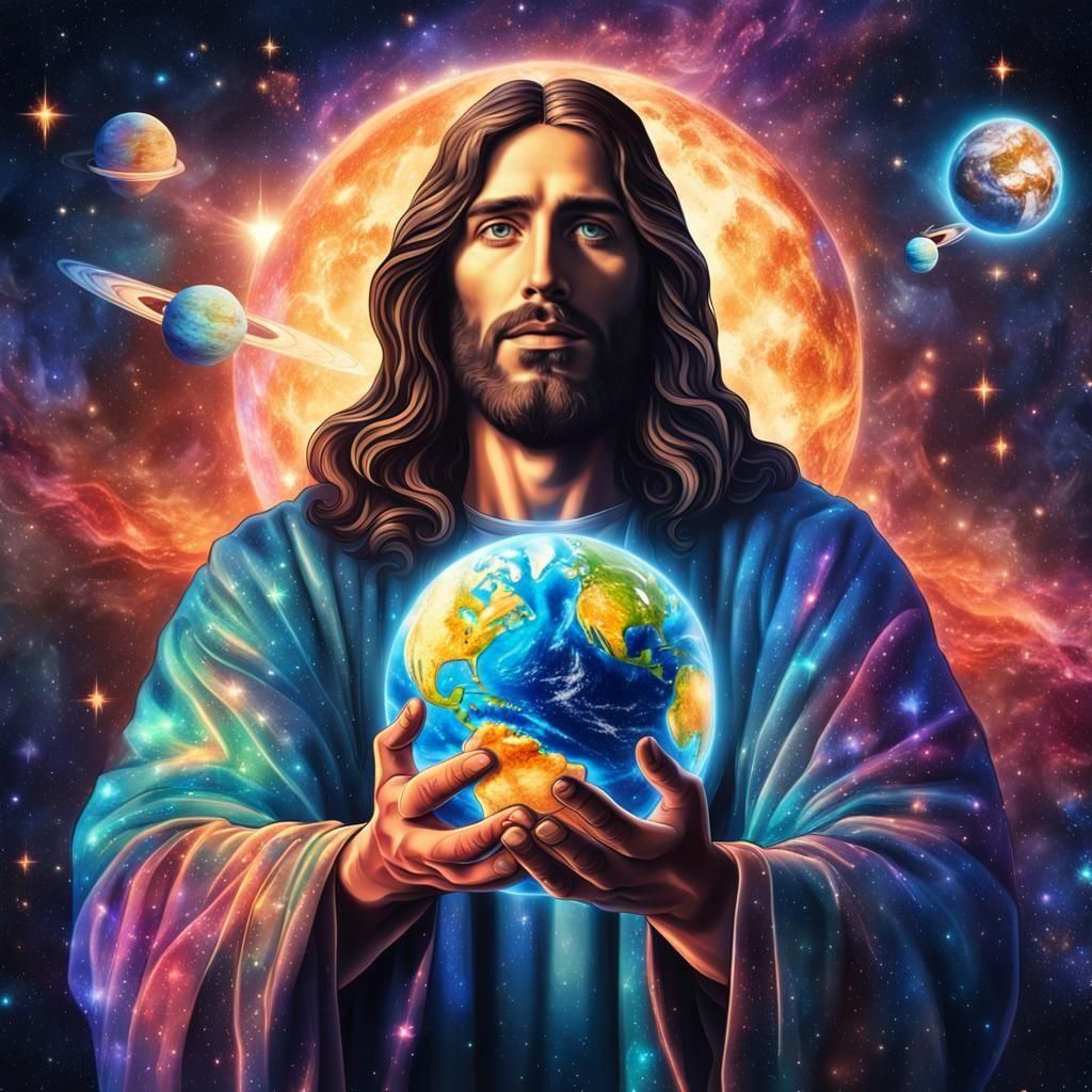 Jesus Christ Holds Earth: Cosmic Astral Illustration