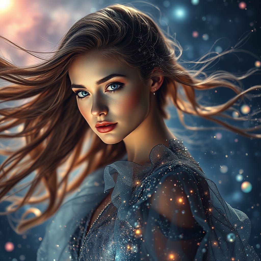 Cosmic Woman Portrait in Space Opera Style