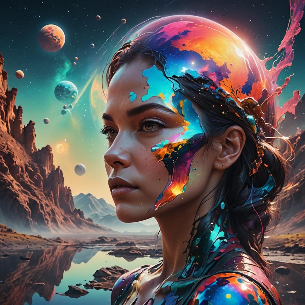 Double Exposure Portrait: Alien Planet Beauty