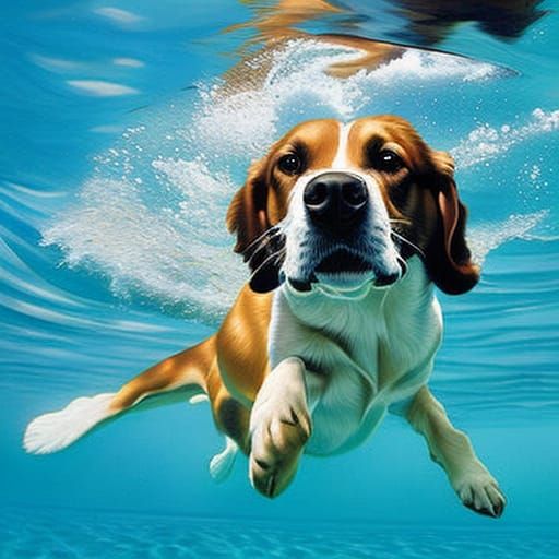 Dog Swimming Underwater: Hyperrealistic Close-Up