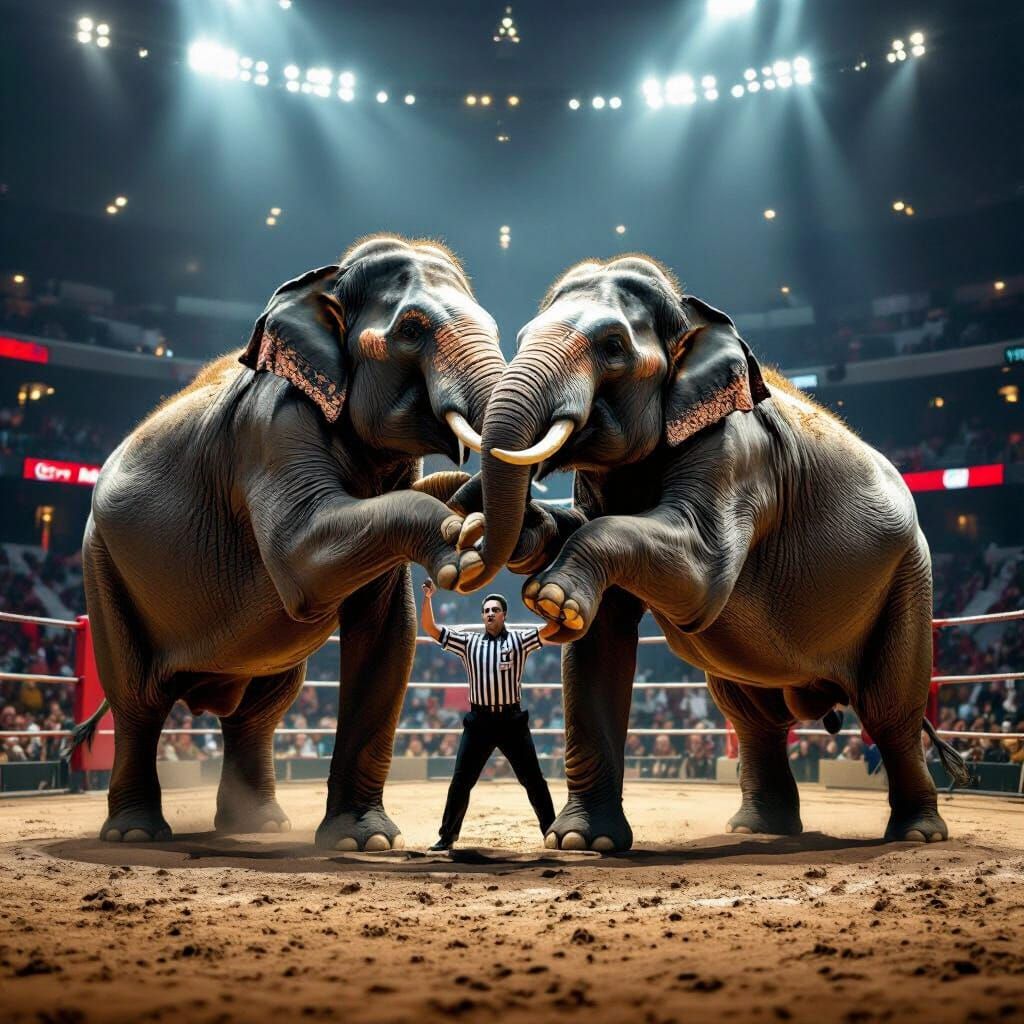 Epic Elephant Wrestling Match in Stadium Ring