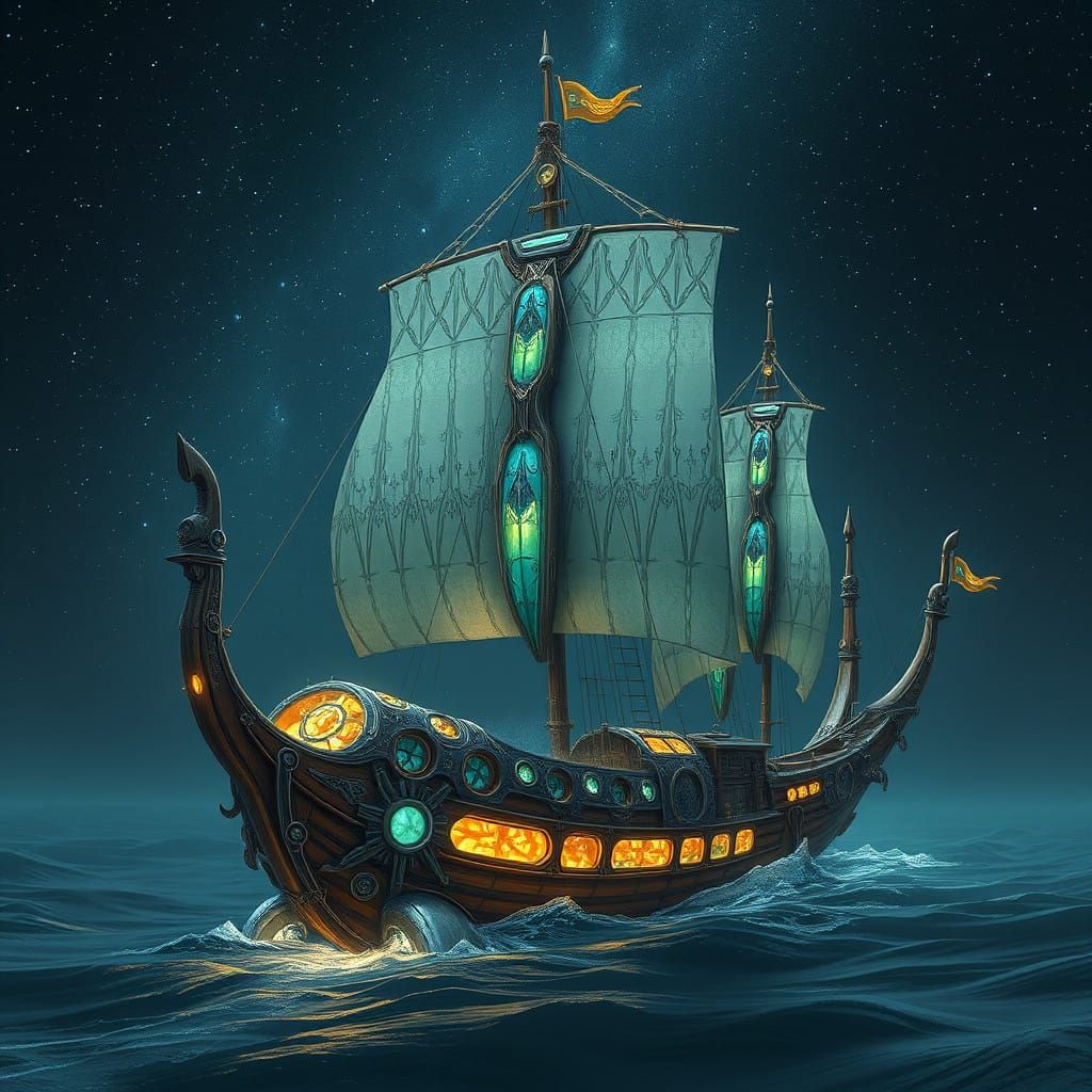 Surreal Ayleid Ships in Starry Night Sky