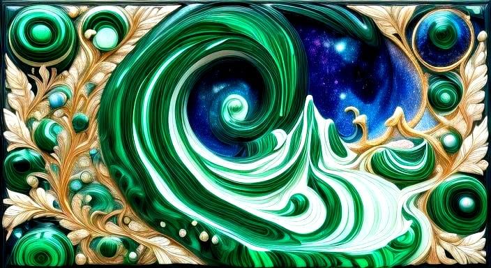 Scintillating Emerald Desert Fractal in 3D Suminagashi