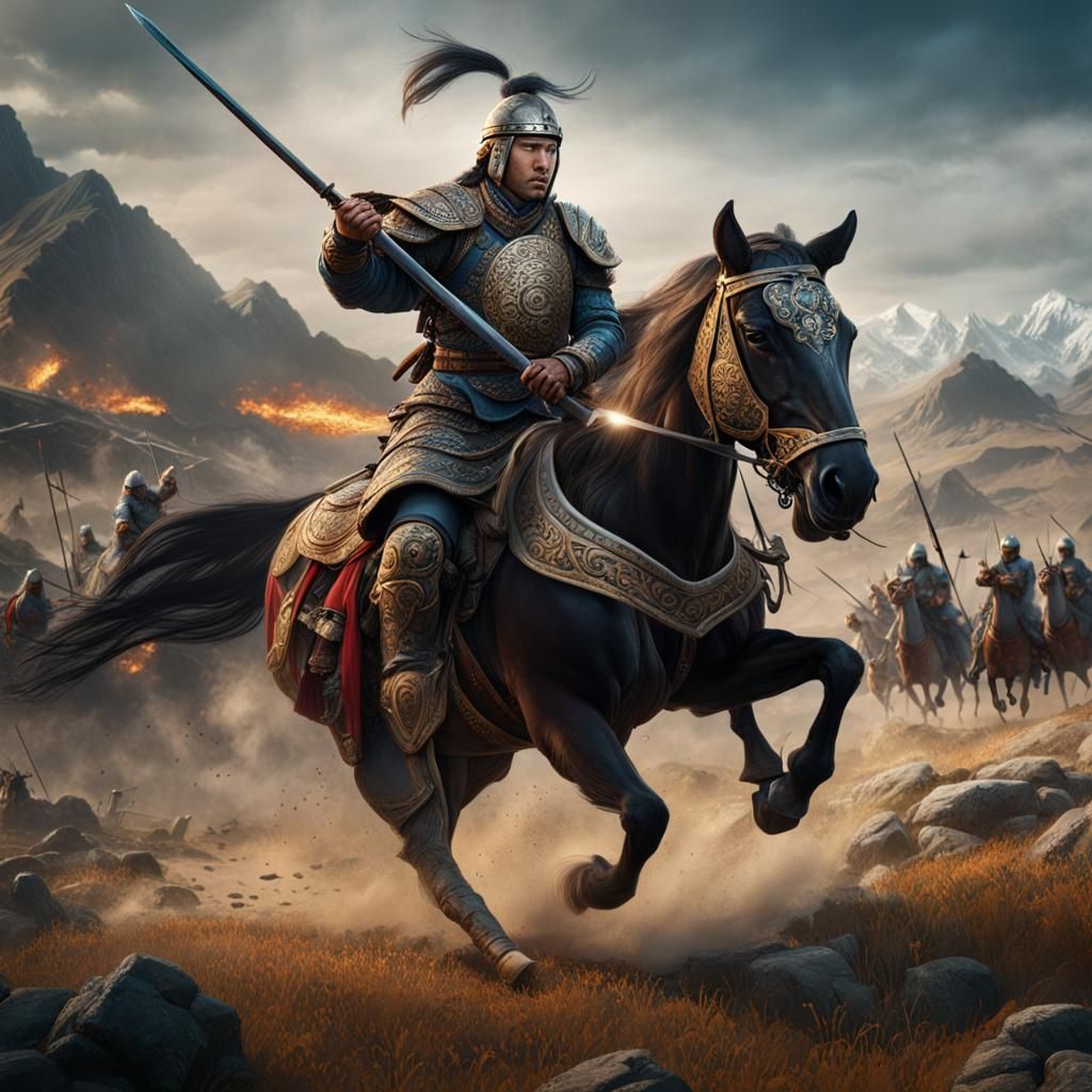 Mongol Warrior on Horseback: Detailed Fantasy Art
