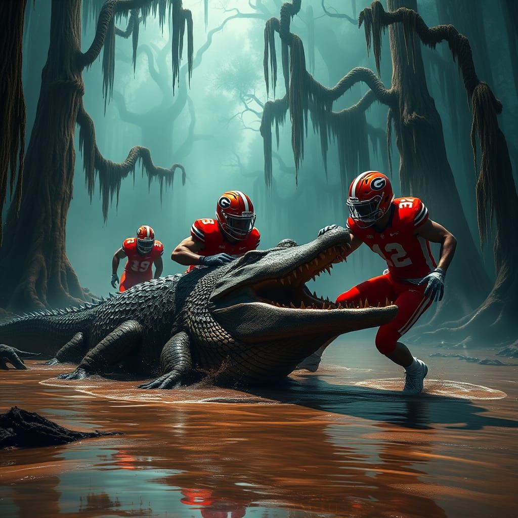 Georgia Bulldogs Football in Mystical Swamp: Matte Painting