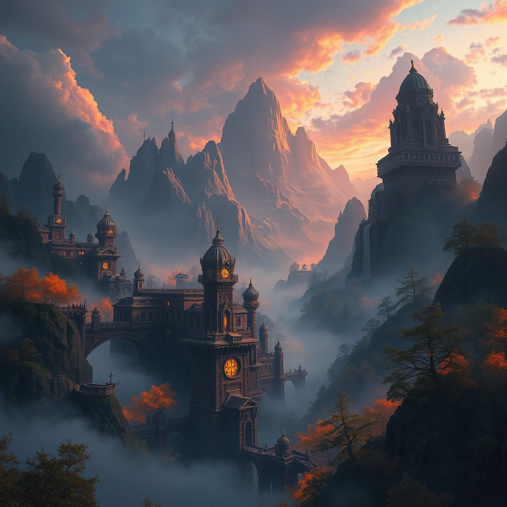 Ethereal Fantasy Realm in Richly Colored Skies