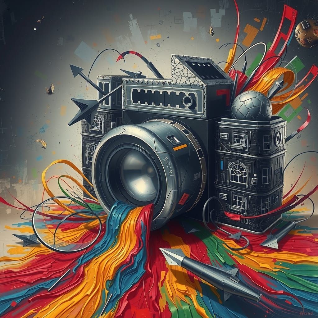 Abstract Geometric Shapes Collide in Brutalist Void