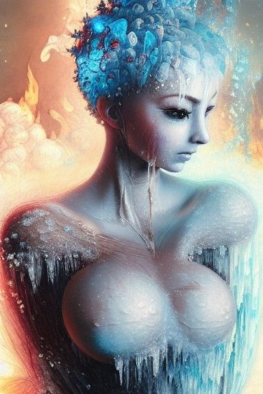 Frozen Goddess Surrounded by Fire, Digital Painting