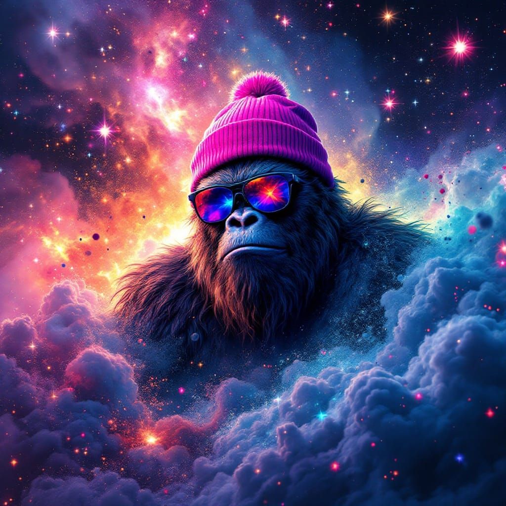 DJ S3XSquatch Splash Art in Cosmic Horror Style