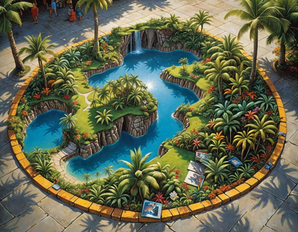 Surreal Tropical Island Art in Julian Beever Style