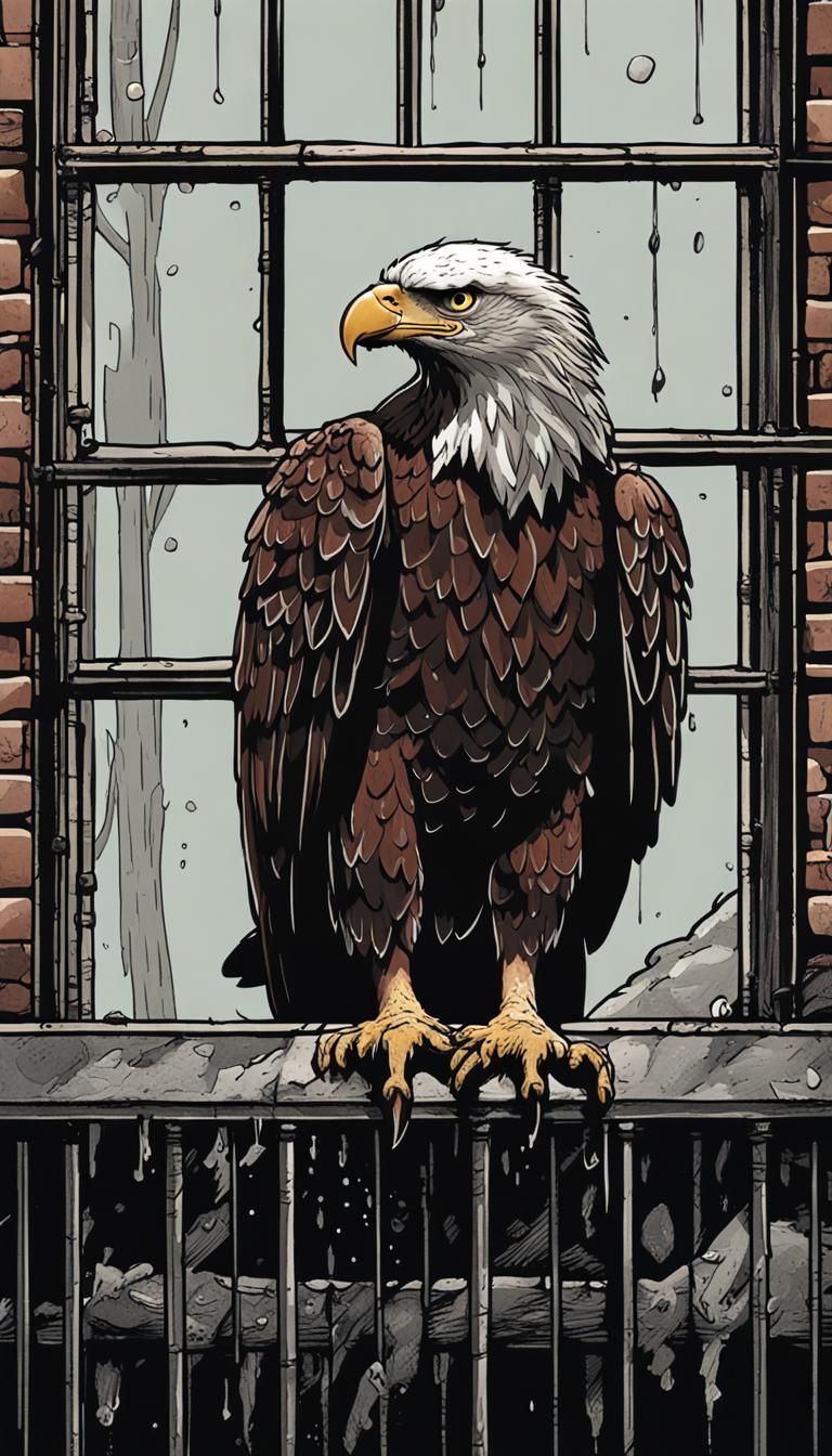 Captive Eagle in Dungeon: Dark Gouache Illustration