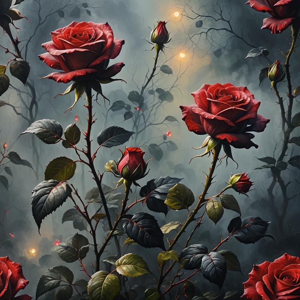Mysterious Roses in Oil Painting Style