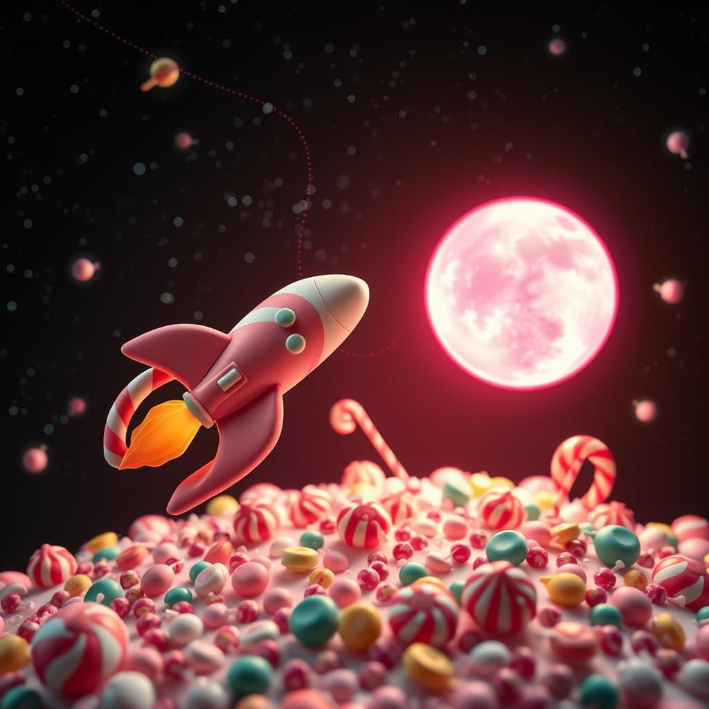 Candy Cane Rocket Flies Through Candy Planet