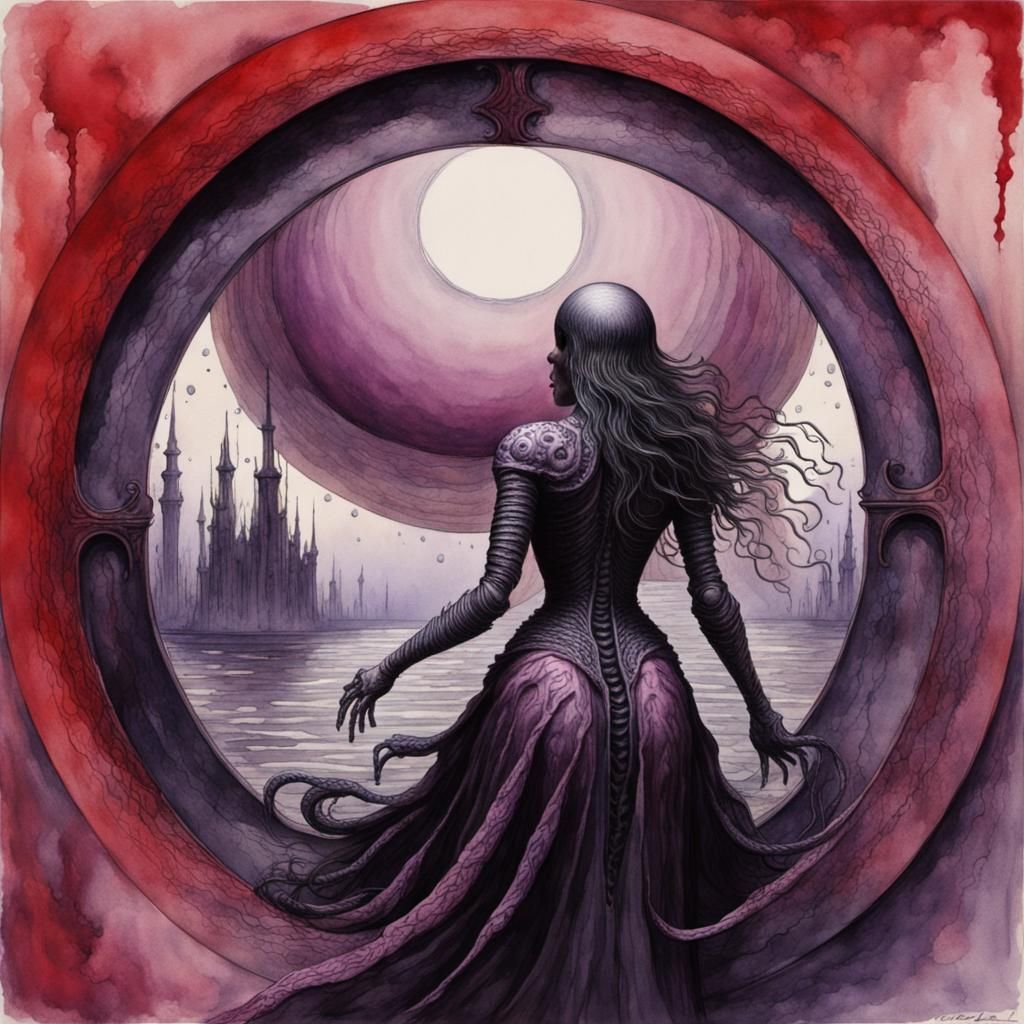 Abstract Watercolor with Crimson and Purple Shapes